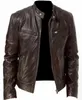 Men's Leather Jacket For Men Teenage Stand-up Collar Punk Leather Jacket For Men T240309