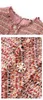 2024 Spring Pink Contrast Color Panel Panel Dress Lång ärm Runda nackknappar MIDI Casual Dresses W4M014508