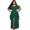 Dresses WSFEC XL5XL 2023 African Plus Size Dresses for Women Clothing Spring Summer Slim Ruffles Split Short Sleeve Party Evening Dress