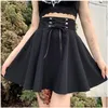 Skirts Womens Basic Versatile Flared Casual Mini Skater Skirt High Waisted School Goth Punk Black Harajuku Drop Delivery Dhpmy