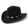 Vintage wełniana czapka kowbojska dla womem men szeroko zakrojona kowbojowa czapka jazzowa z skórzaną toca sombrero czapkę 240228