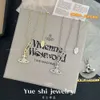 Viviennes Westwoods VV Saturn Needle Necklace Diamond Full Diamond Needle Simple Paper Clip Titanium Steel Collar Necklace