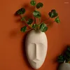 Vases Ceramic Abstract Human Face Wall Hanging Vase Flower Arrangement Plant Hydroponic Potted Head Ornaments Home Decoration