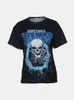 Koszulka damska WLWXR Spring Skull Print T Shirt Club Club For Women 2024 O Neck Short Rękaw Y2K Tops Ladies Casual Letter Graphic Black Tees J240309