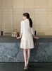 カジュアルドレス春秋のミディトレンチドレス女性フリルプリーツ韓国スタイルファッションスリムな女性長袖エレガントな女性
