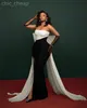 2024 Aso Ebi Black White Mermaid Prom Dress Sexy Simple Satin Evening Formal Party Second Reception 50th Birthday Engagement Gowns Dresses Robe De Soiree ZJ119