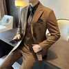 Coffee colored double breasted suit for mens suit British slim fit for mens oversized suit three piece set for wedding and grooms dress trendy