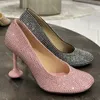 Ontwerpers schoenen EUR43 vierkante tenen naaldhak Lady pompen 9,5 cm hoge hakken met doos mode strass jurk schoen voor dames