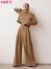 Capris Oo Autumn High Waist Wide Leg Pants Office Lady Solid Loose Streetwear Khaki Ounsers女性エレガントなプリーツロングパンツ2023