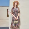 Casual Dresses Coffee Chiffon Silk Floral Maxi Dress Women Femme 2024 Summer Long Work Boho Beach Office Sexy Party Luxury Plus Size