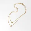 Dainty Gold Necklace Women Girls Opal Halsband Dubbelskikt Kedja Simple ClaVicle ChainNecklace CLAVICLE CHAMEDELY289U