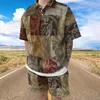 Men Polo Suit Casual 3D Print Vintage Wzory graffiti Top T-shirt Ubrania sportowe dresowe letnie męskie dresy 240226