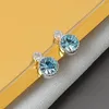 Boucles d'oreilles en argent Sterling 925, accessoires de charme pour femmes, bijoux tendance, Vintage, cadeaux de fête simples, boucle d'oreille en pierre de couleur bleu rose