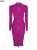 Dress Beaukey Long Sleeve Wysoka jakość HL Bandage sukienka 2023 For Women Office Lady Bodycon Dress Color Black Wine Red Purple Club XL