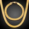 Kedjor 3 4 7mm bred vintage orm benhalsband för kvinnor män platt fiskbens kedja chokers guld fyllda miami smycken gåvor268k