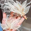 Clips de cheveux Élégants épingles à cheveux de plumes bijoux de mariage latérale pour la mariée féminine de filles fête des coiffes de perles accessoires de fée