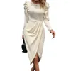 Casual Dresses Women Dress Elegant Knee-length Midi With Irregular Hem Slim Fit For Women's Spring Fall Wardrobe Mid-length