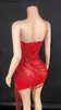 Urban Sexy Dresses Sexy Show Stage Wear red Sparkly Rhinestones Fringes Mesh See Through Short Dress Women Celebrate Birthday Wedding Evening Dress L240309