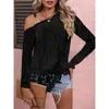 Designer dameskleding 2024 lente en herfst nieuw sweatshirt één schouder decoratieve gesp off-shoulder rose kant T-shirt met lange mouwen sexy slim fit topKSKE