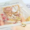 Hanger Kettingen LXY-W Vintage Mode Boho Gouden Plaat Hartvormige Ronde Aarde Ketting Voor Vrouwen Multilevel Choker Kettingen Sieraden Cadeau