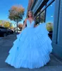 Baby Blue Ball Prom Dress Dress Spaghetti فساتين سهرة رسمية سهرة أنيقة ثيابين تنورة من أجل المناسبات الخاصة مسابقة Quinceanera Robe de Soiree