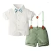 Conjuntos de roupas para bebês de 1 a 6 anos, 2 peças, roupas de cavalheiro, manga curta, gravata borboleta, shorts com suspensórios, conjunto de roupas de criança