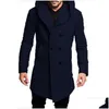 Men'S Wool & Blends Mens Long Cotton Coat Wool Blends Jacket Formal Casual Business Overall Men Trench Drop Delivery Apparel Men'S Clo Dhv3Y