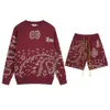 Rhude Vintage Cashew Letter Jacquard Sweater+Casual Knit Shorts Men Par Fashion Loose Hiphop Sticked Suit