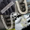 Edle Schmuck-Hiphop-Kette, 13 mm Breite, Kastenverschluss aus S925-Silber, 3-reihige kubanische Halskette mit rundem Schliff und Iced-Out-Moissanit