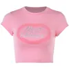 Mulheres Camisetas Rosa Amor Imprimir Broca Letras Tees Mulheres Manga Curta Slim Crop Top Tendência Verão Sexy Moda Casual Feminino