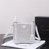 5A Drawstring Fashion Bucket Shoulder Bag Crystal Diamond Metal Sequins Large Capacity Classic Real leather Designer Luxury Bag Qdmch