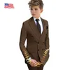 Beige Boys Suit 2 Pieces Double-Breasted Notch Lapel Flat Slim Fit Casual Tuxedos For WeddingBlazerPants 240304