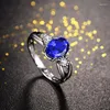 Cluster Rings Temperament Imitation Natural Tanzanite Sapphire Open Adjustable Ring Women's Platinum Plated