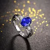 Bagues de cluster Tempérament Imitation Tanzanite Naturelle Saphir Ouvert Bague Ajustable Femme Plaqué Platine