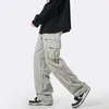 Houzhou calças de carga dos homens zíper oversize calças largas perna masculino streetwear hip hop casual coreano japonês bolso estilo safari 240228