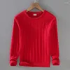 Men's Sweaters Autumn And Winter Thick Needle Sweater All Cotton Solid Color Knitted Slim Fit Trend Round Neck
