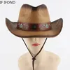 Vintage Straw Hat Western Kovboy Şapk Bahar Yaz Panama Güneş Şapkaları Retro Zarif Kowgirl Caz Cap Sombrero Hombre 240228