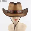 Chapeau de paille Vintage, chapeau de Cowboy occidental, chapeaux de soleil Panama, rétro élégant, casquette de Jazz, Sombrero Hombre, printemps été 240228