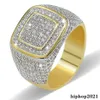 Hiphop CZ-Diamantringe für Herren, voller Diamant, quadratisch, vergoldet, Jewelriy266L