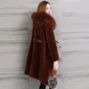 Wool Fox Collar, Winter Haining Fur Sheep Shearing Coat, Women's Medium Length Coat 130109