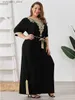 Urban Sexy Dresses Plus Size Women Muslim Dress Short Sleeves Vintage Rhinestones Embroidered Long Dresses Middle East Arabian Robe Islamic Cloth L240309