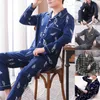 Pajama for Men Lounge Flea Zniszczanie piżamą Plaid Printing Spring Autumn Long Rleeve Ubrania 2 sztuki Man Man Pajama Zestaw 240307