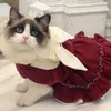 ボウノットプリンセスドレスペット服犬ロリータスカート犬服衣装フランスブルドッグプリントサマーワインレッドガールマスコタ240309