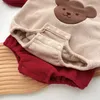 Vêtements d'automne et d'hiver pour bébés filles, vêtements chauds d'escalade avec ours de dessin animé, avec chapeau, 8113, 240305