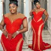 Aso EBI 2024 Illusie Red Mermaid Prom jurk kralen lovertjes Evening Formele feest tweede receptie