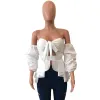 Shirts Slash Neck Sweetheart Off Schouder Dames Shirts Lantaarn Mouw Uithollen Strik Vastgebonden Peplum Blouse Ruches Sexy Zomer Top 2018