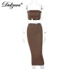 Pakken Dulzura Effen Vrouwen 2 Delige Set Tube Crop Top Midi Rok Bodycon Sexy Streetwear Party Club Elegante Bijpassende Co Ords 2021 Zomer