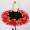 Bühnenkleidung Mädchen Professionelles Ballett-Tutu-Kleid Pfannkuchenplatte Performance-Kleidung Schwarz Rot Tanztrikot Kostüm Bauch