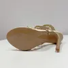 Eilyken Summer Fashion Rhinestone Golden Crystal Sandals Womens String Bead Night Club Stiletto Heel Wrap Strap Peep Toe Shoes 240228