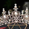 KMVEXO barokowy różowy złoto Kolor kryształowe perły ślubne Tiars Crown Rhinestone Controsel